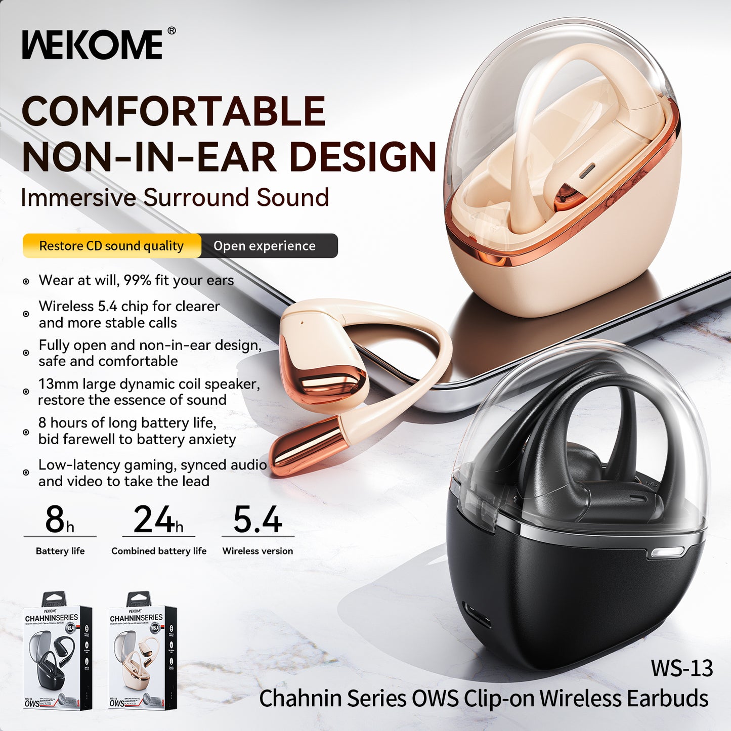 Wekome WS-13 Bluetooth Headphones OWS Clip-on