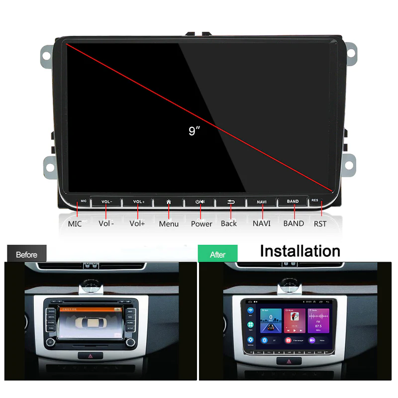 R&D Android 13 Car Radio Stereo 9 inch 2-32 GB for VW Passat Golf MK5 MK6 Jetta T5 EOS POLO Touran Seat Sharan