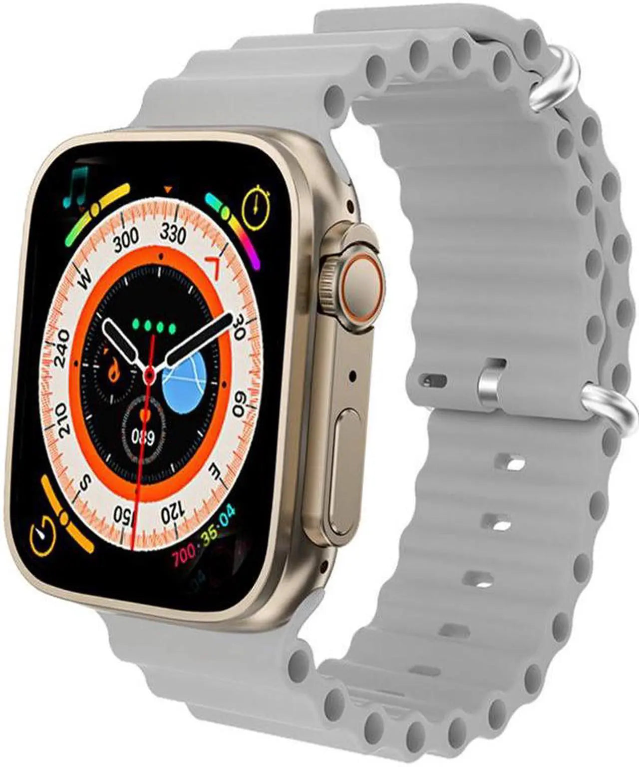 Smartwatch with a gray band on a white background