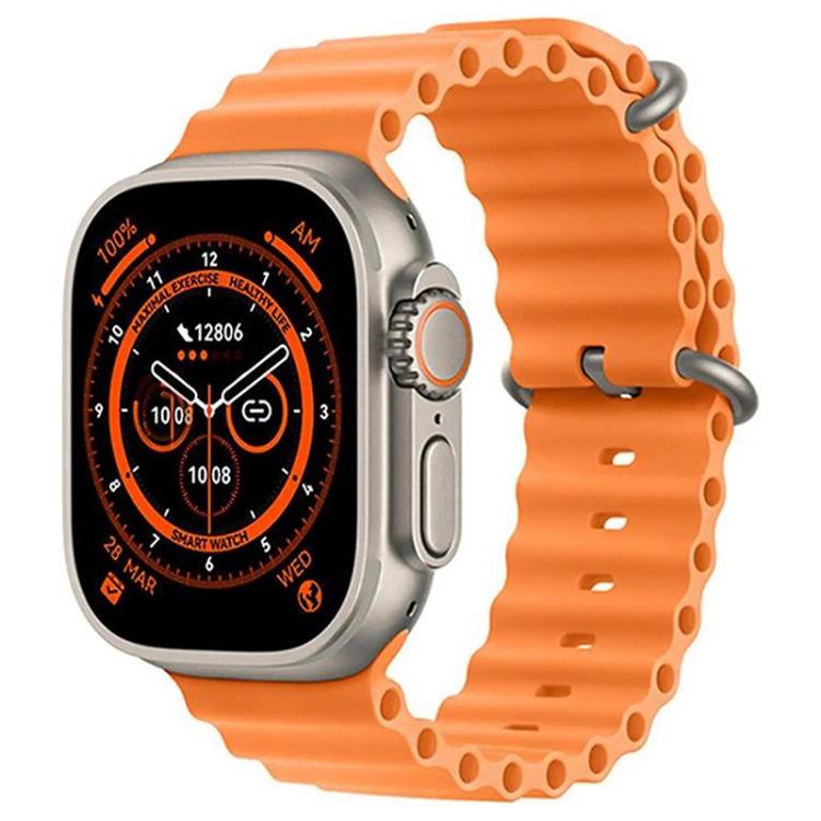 Smartwatch with an orange band on a white background