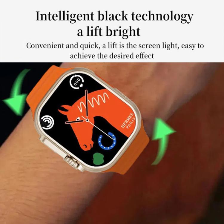 Smartwatch with a horse design on the screen, worn on a wrist.
