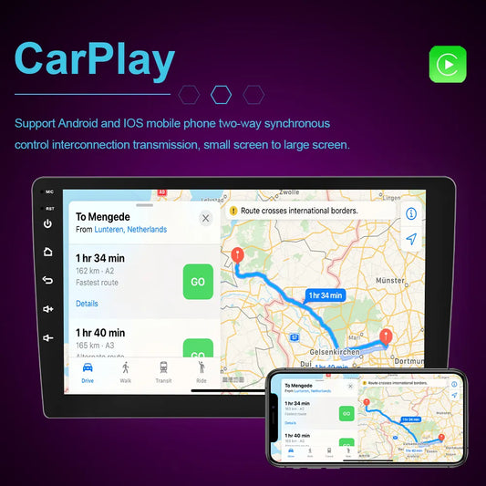 Android car radio with Apple CarPlay and Android Auto via Bluetooth