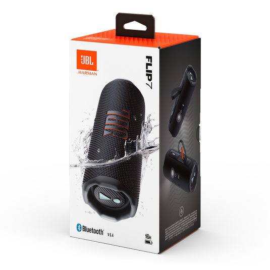 JBL Flip 7 Bluetooth speaker packaging on a white background