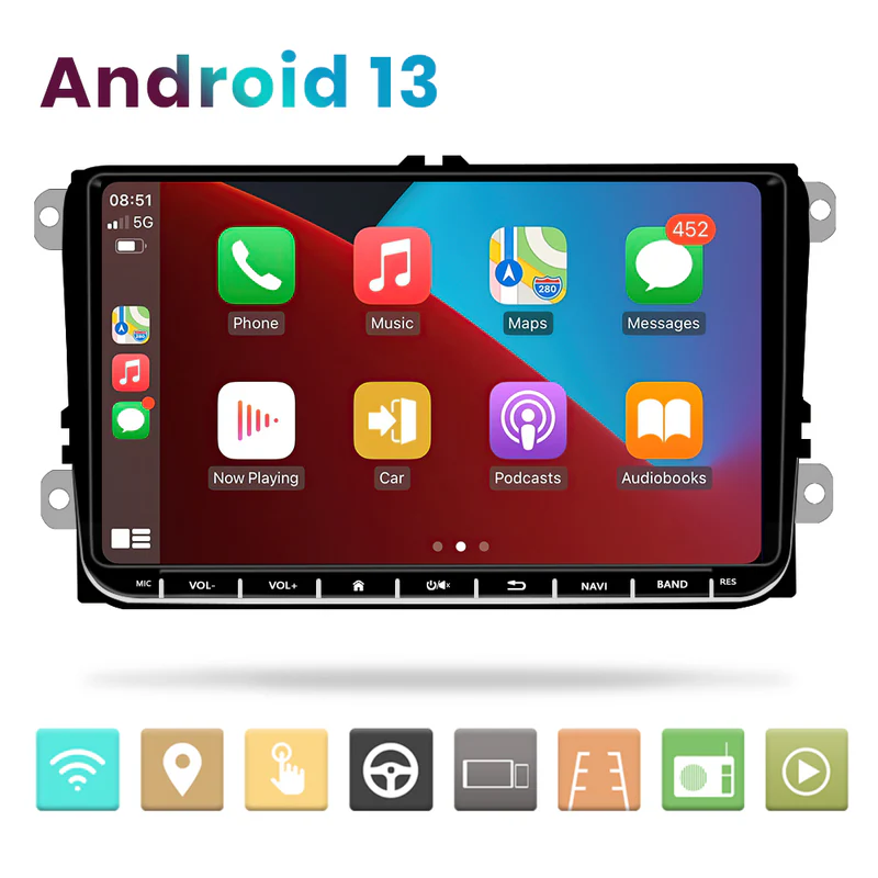R&D Android 13 Car Radio Stereo 9 inch 2-32 GB for VW Passat Golf MK5 MK6 Jetta T5 EOS POLO Touran Seat Sharan