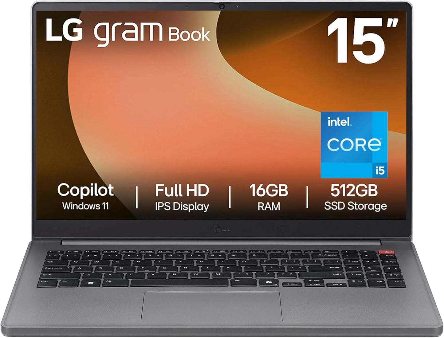 LG gram Book laptop with Intel Core i5 processor on a white background