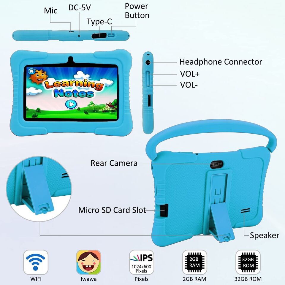 Veidoo Kids Tablet, 7 inch Android Tablet for Kids 2GB Ram 32GB Storage