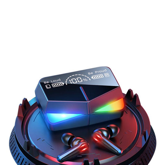 A pair of Bluetooth earphones featuring a light-up display for enhanced visibility and style.