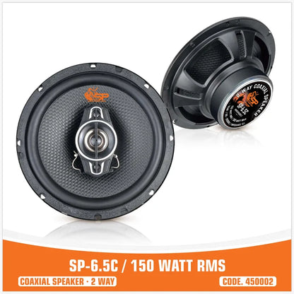 Two car speakers with branding on a white background