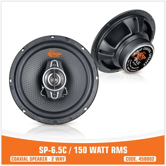 Two car speakers with branding on a white background