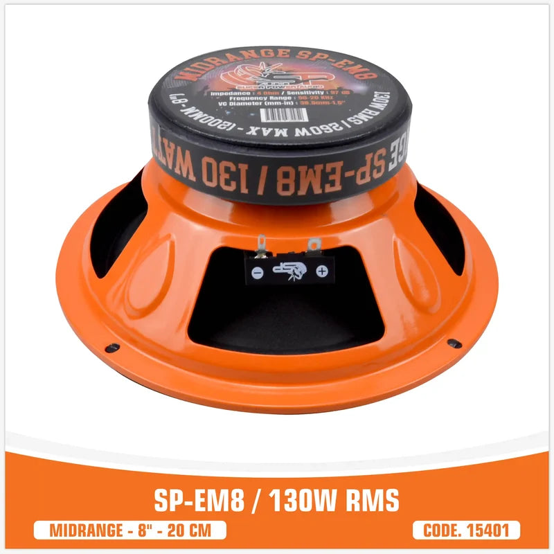 SP Audio SP-EM8 8" Midrange Car Speakers – 130W RMS (Pair)