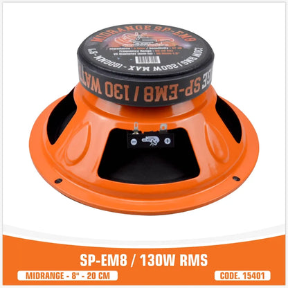 SP Audio SP-EM8 8" Midrange Car Speakers – 130W RMS (Pair)