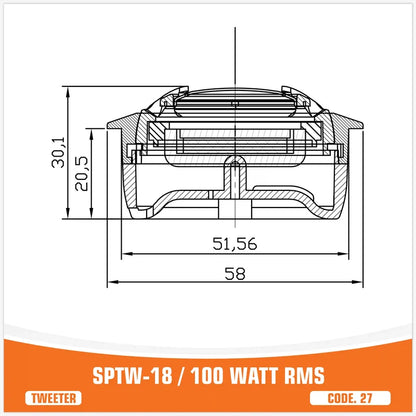 SP Audio TW18 Car Tweeters 100W RMS 200W Max – Pair