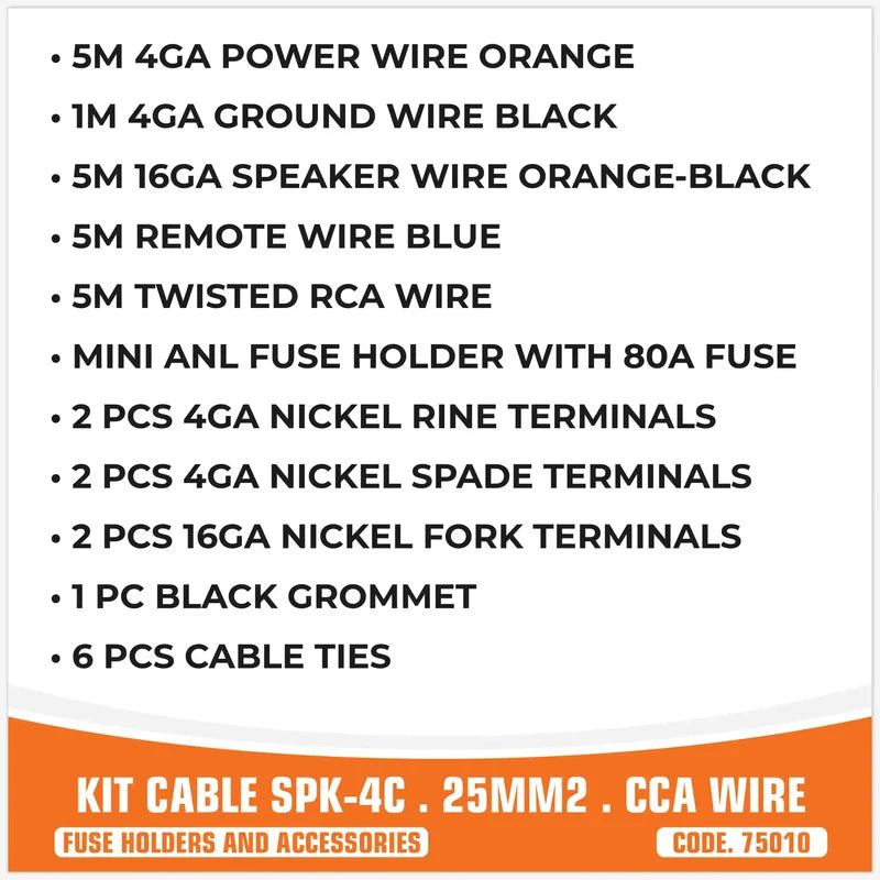 SP Audio 4 AWG CCA Amplifier Wiring Kit 25mm² with Fuse Holder