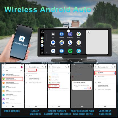 Autoradio portatile Schermo Carplay da 10,26 pollici Controllo vocale automatico Android BT R&D 
