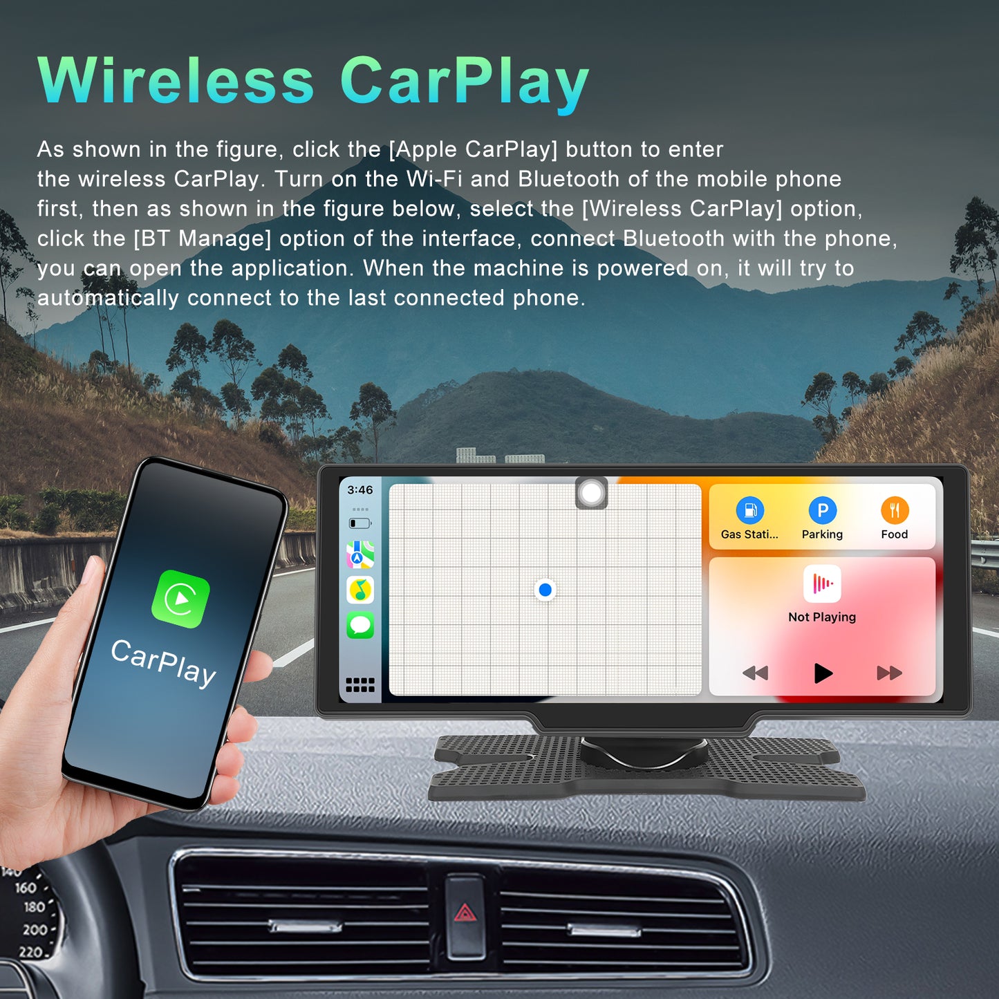 R&D Portable Car Radio 10.26" Carplay Screen Android Auto Voice Control BT