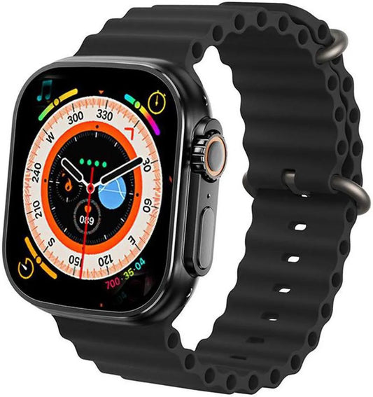 Smartwatch with a black band on a white background
