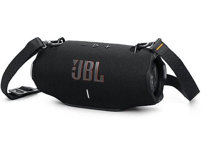 Black JBL portable speaker with a strap on a white background