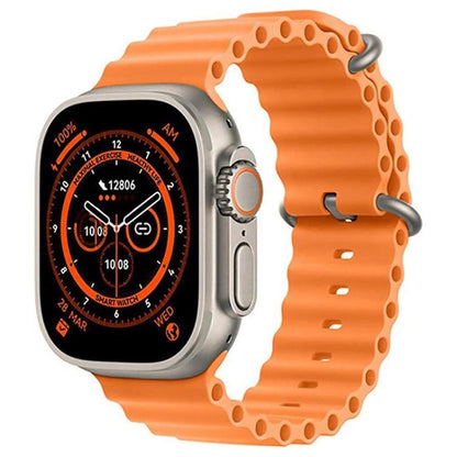 Smartwatch with an orange band on a white background