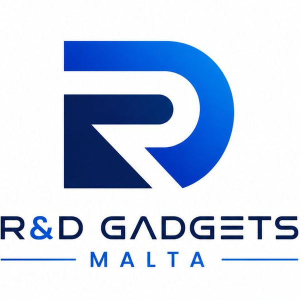R&D Gadgets Malta logo displayed on various backgrounds
