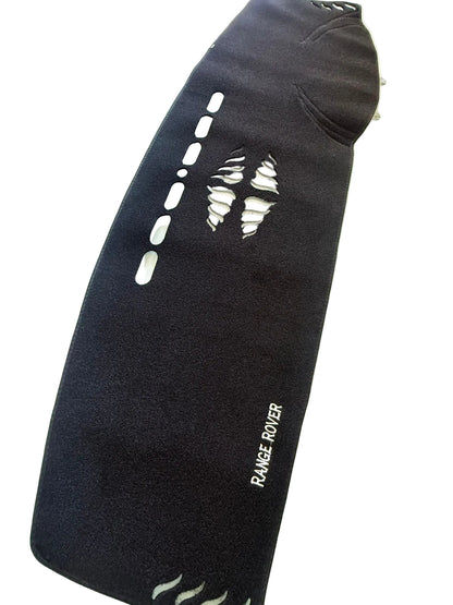 Black mat with cut-out patterns on a glass surface