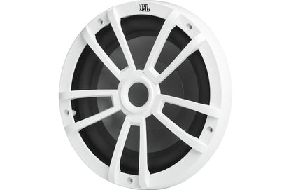 A white JBL marine speaker with a multi-spoke design and a black cone, shown against a plain white background.
