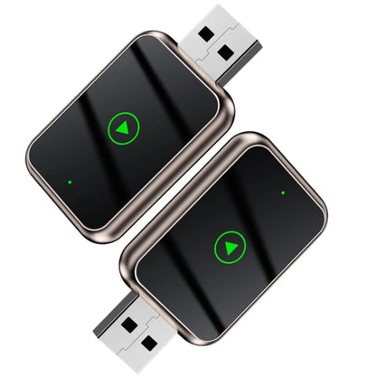 Two USB devices with black screens and green play icons on a white background