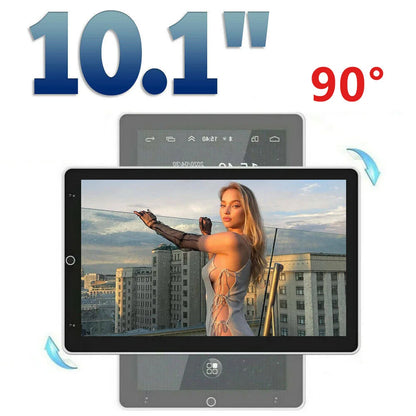 10.1-inch tablet with a woman on the screen, showing adjustable viewing angle feature.