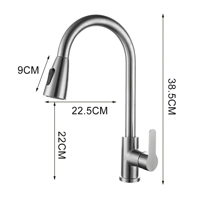 Stainless Steel Pull Out Kitchen Faucet – Hot & Cold Water Mixer Tap