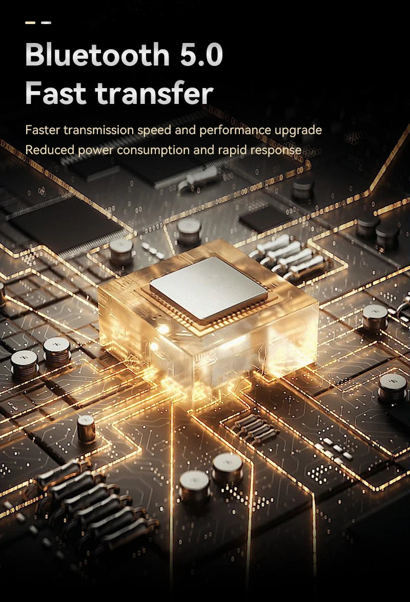 Close-up of a circuit board with electronic components, highlighting Bluetooth 5.0 technology.
