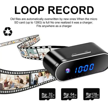 Black electronic device with clock display and SD card icons on a white background