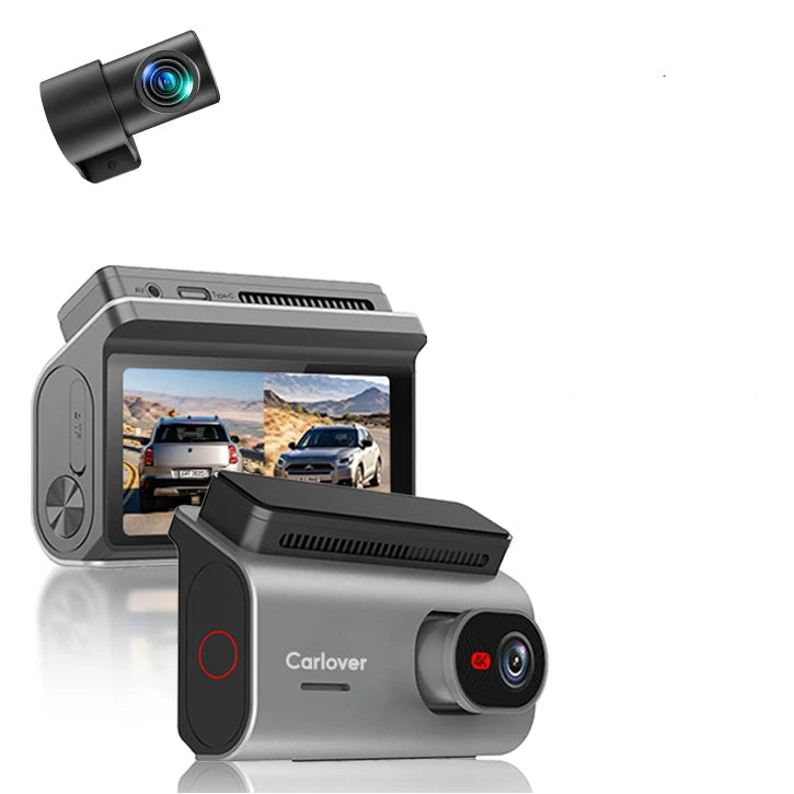 Promotional graphic for a custom dashcam, showing two silver and black Sony lens-based dashcams with a screen display, alongside large text reading 'CUSTOM DASHCAM FACTORY' and certification badges including RoHS, FC, CE, and ISO9001.