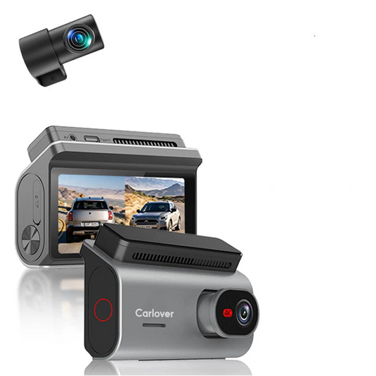 Promotional graphic for a custom dashcam, showing two silver and black Sony lens-based dashcams with a screen display, alongside large text reading 'CUSTOM DASHCAM FACTORY' and certification badges including RoHS, FC, CE, and ISO9001.
