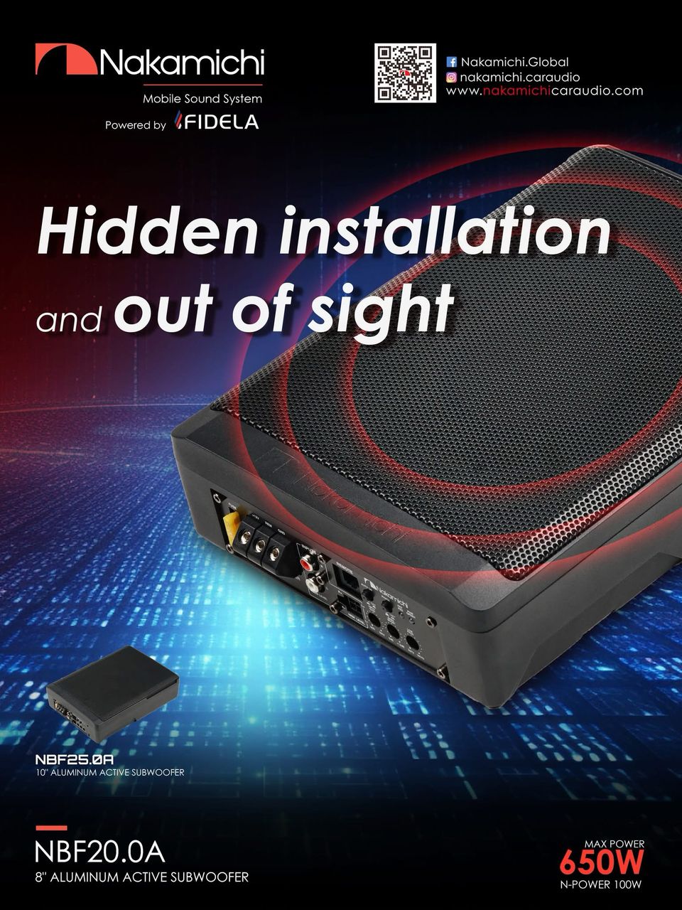 Nakamichi NBF20.0A 8” Active Underseat Subwoofer – 650W Max